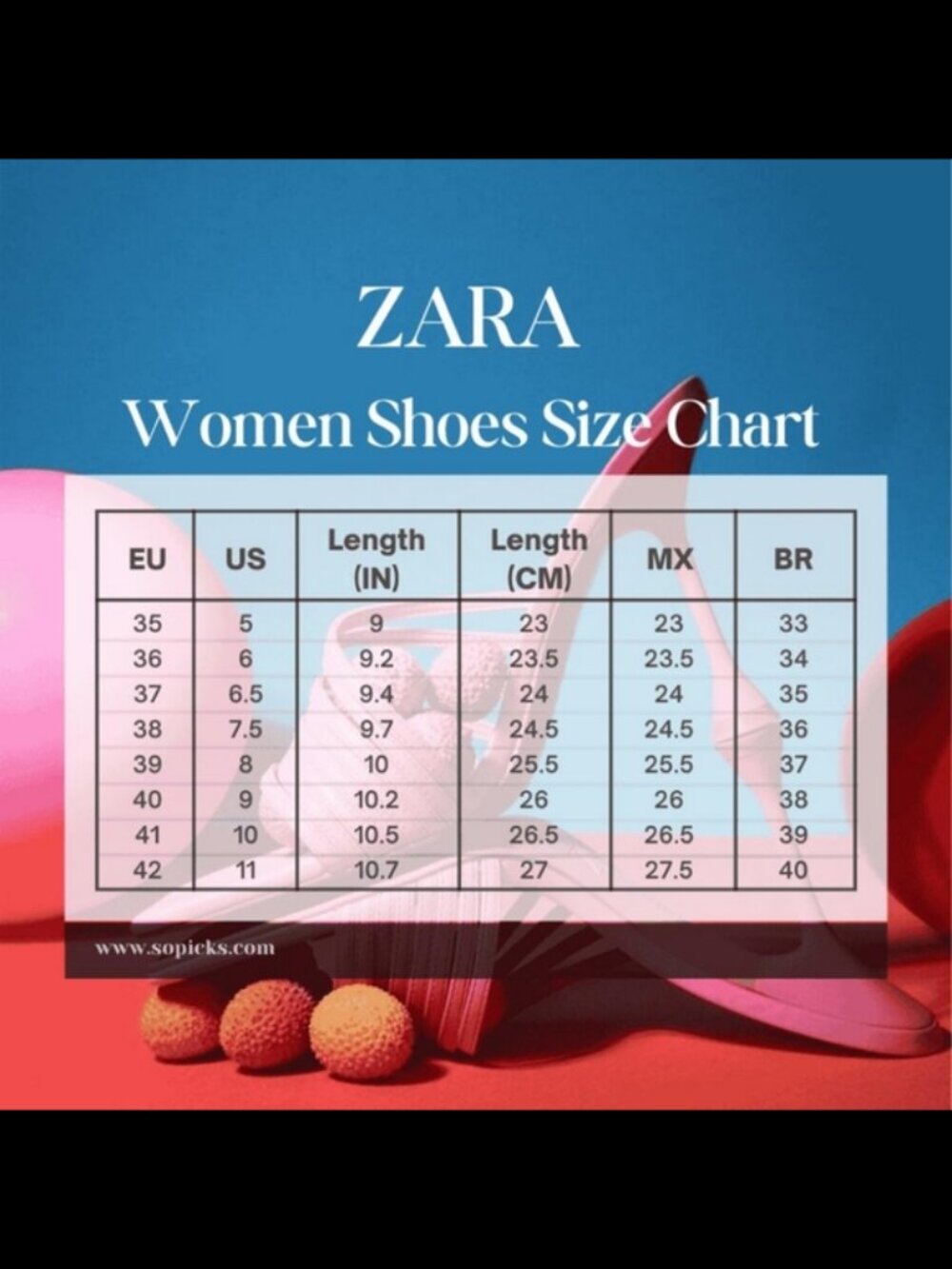 ZARA women's shoe sizes + conversion charts (they're not the same as Poshmark's)